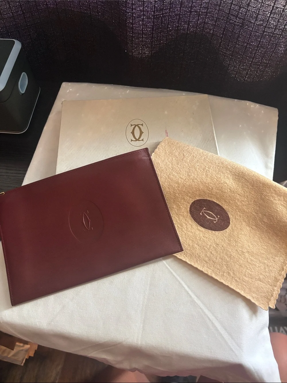 Cartier Burgundy Leather Zip Pouch - Picture 1 of 17